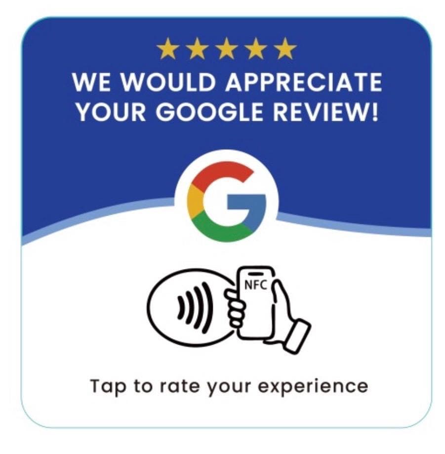 Tarjeta cuadrada de acrílico con un diseño de reseñas de Google